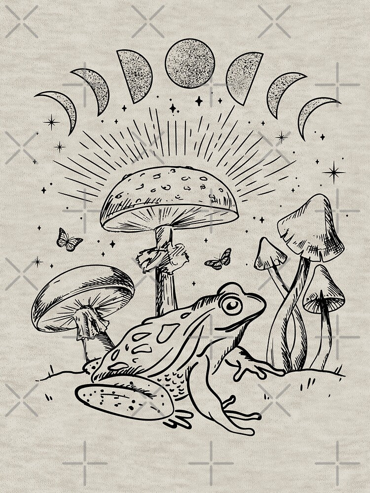 Frog Under Mushroom: Goblincore Cottagecore Aesthetic, Goth Mystical Edgy Alternative Look, Fungi Butterfly Toad in Psychedelic Forest Nature by MinistryOfFrogs