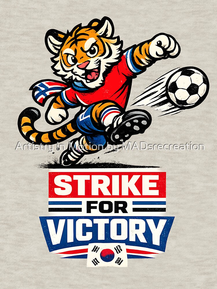 Cute Korean Tiger Football Mascot – Strike for Victory Soccer Player Sticker, T-Shirt & Vector Design by  Artistry in Motion by MADsrecreation
