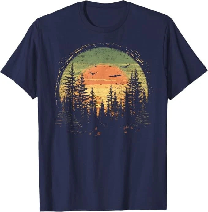 Retro Wilderness Bear Trees Reflection Outdoor Forest T-Shirt