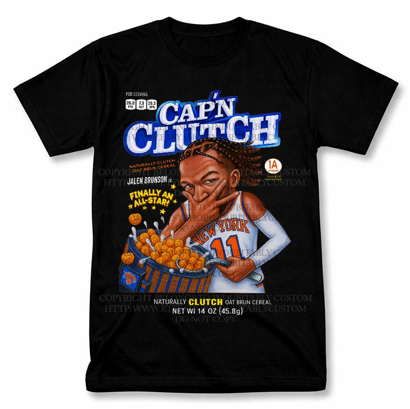 Jalen Brunson Captain Clutch Cereal Knicks Graphic T Shirt Vintage Fan Tee