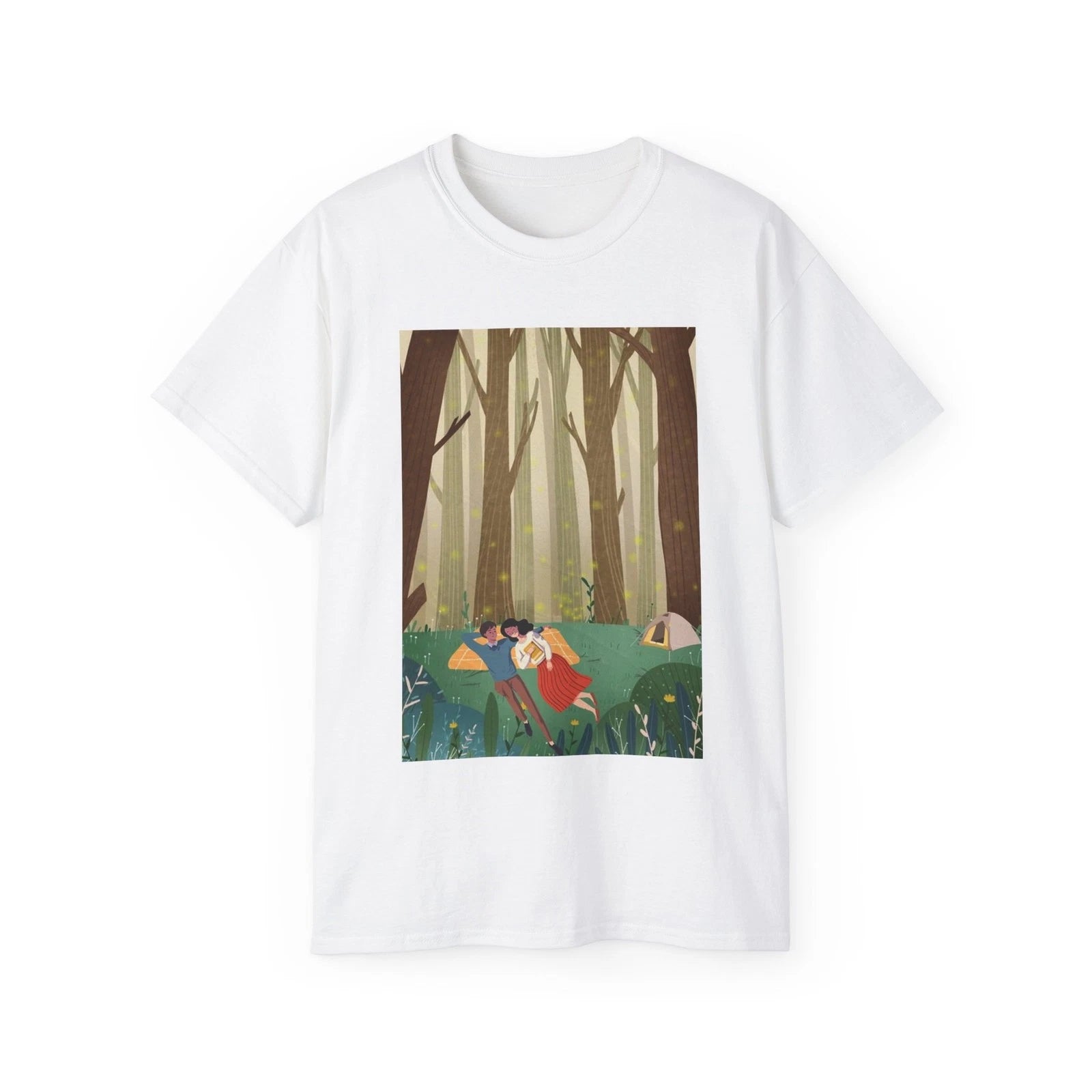 Love Couple Autumn Forest Artwork Painting | Custom Graphic T-Shirt