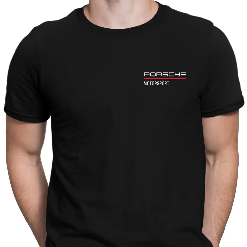 Porsche Motorsport Logo T-Shirt Black Cotton Tee Racing Style Fan Gift