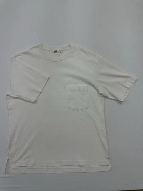 Uniqlo Men White Pocket T-Shirt Size XL Regular Cotton Jersey Crew Neck