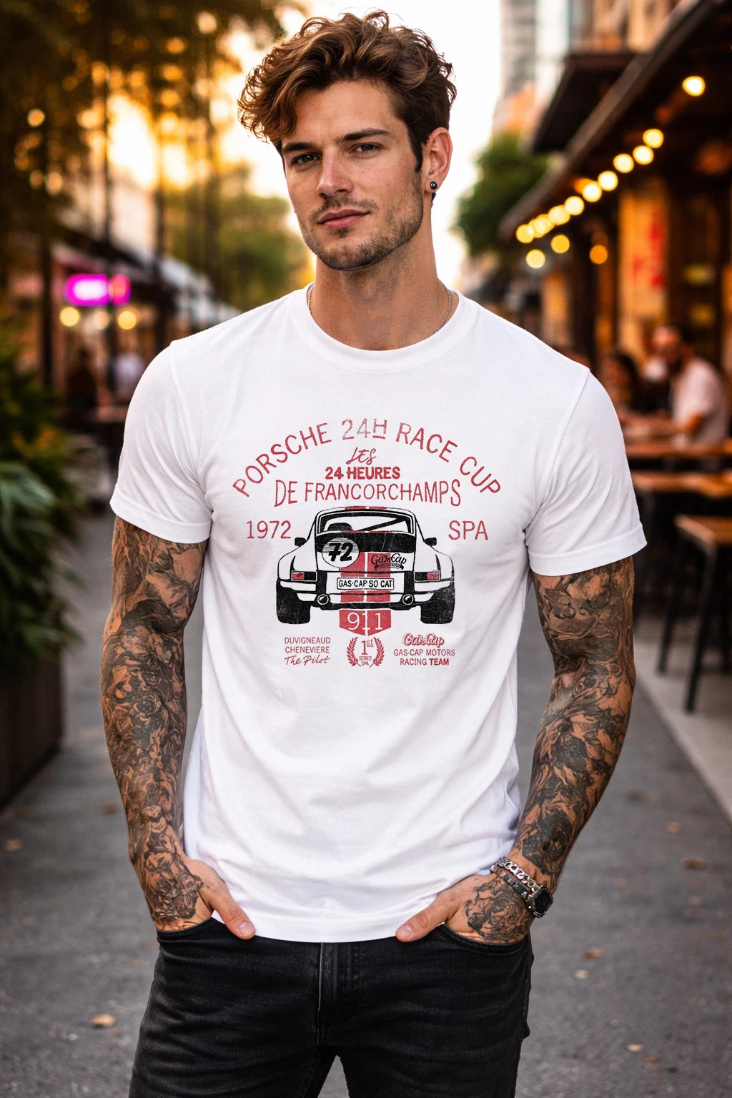 Vintage Porsche 24H Spa Francorchamps 1972 Racing T-Shirt Mens White Graphic Tee