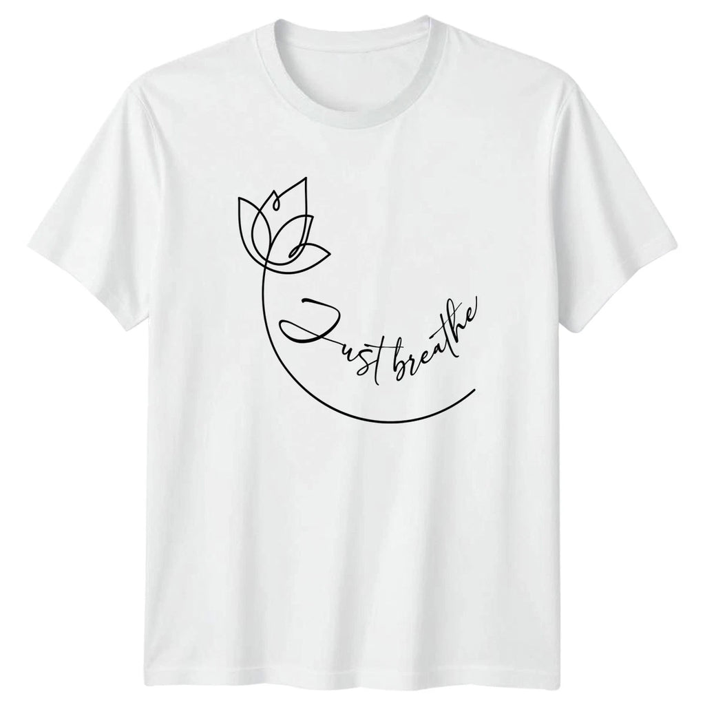 Just Breathe Womens T-Shirt Lotus Flower Yoga Mindfulness