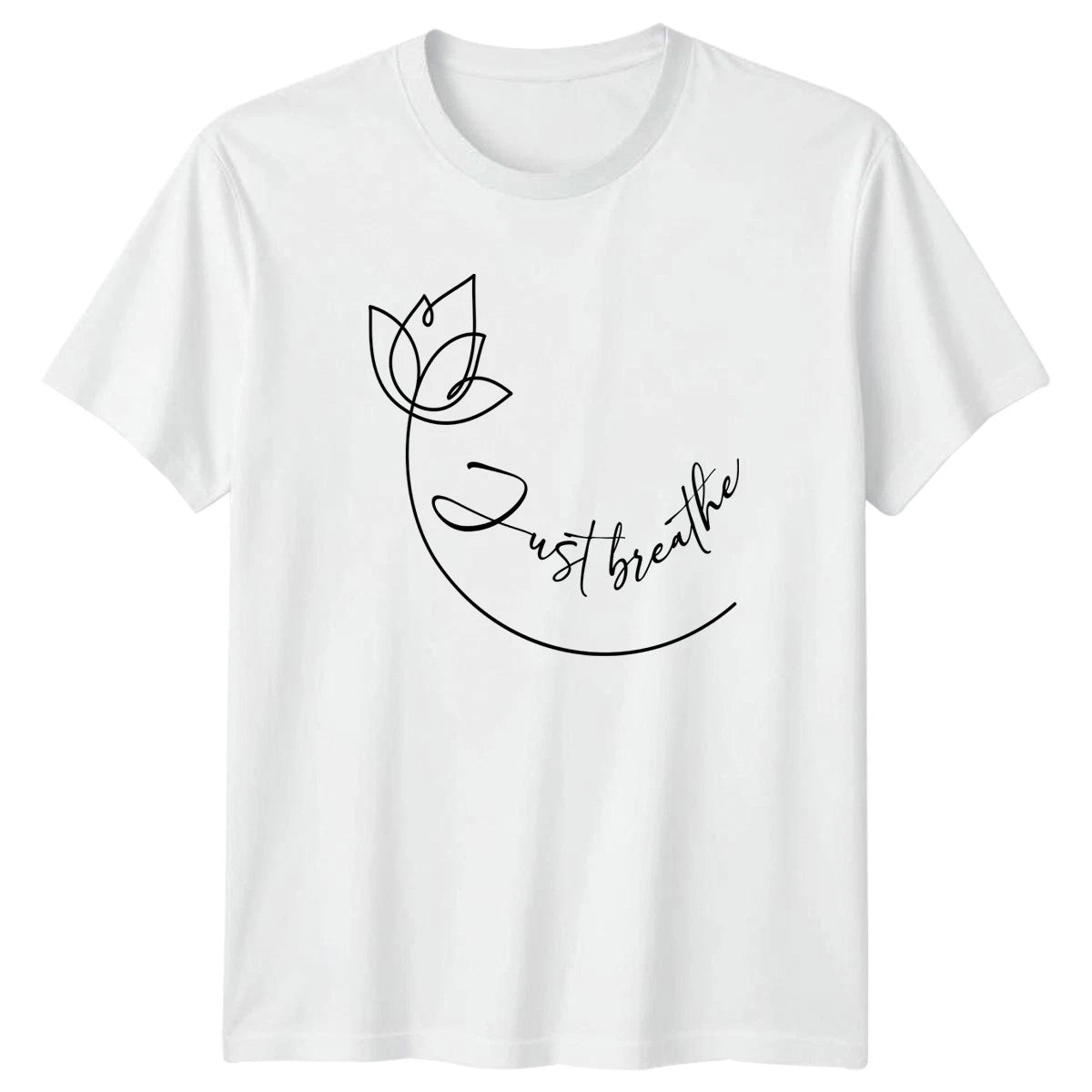 Just Breathe Womens T-Shirt Lotus Flower Yoga Mindfulness