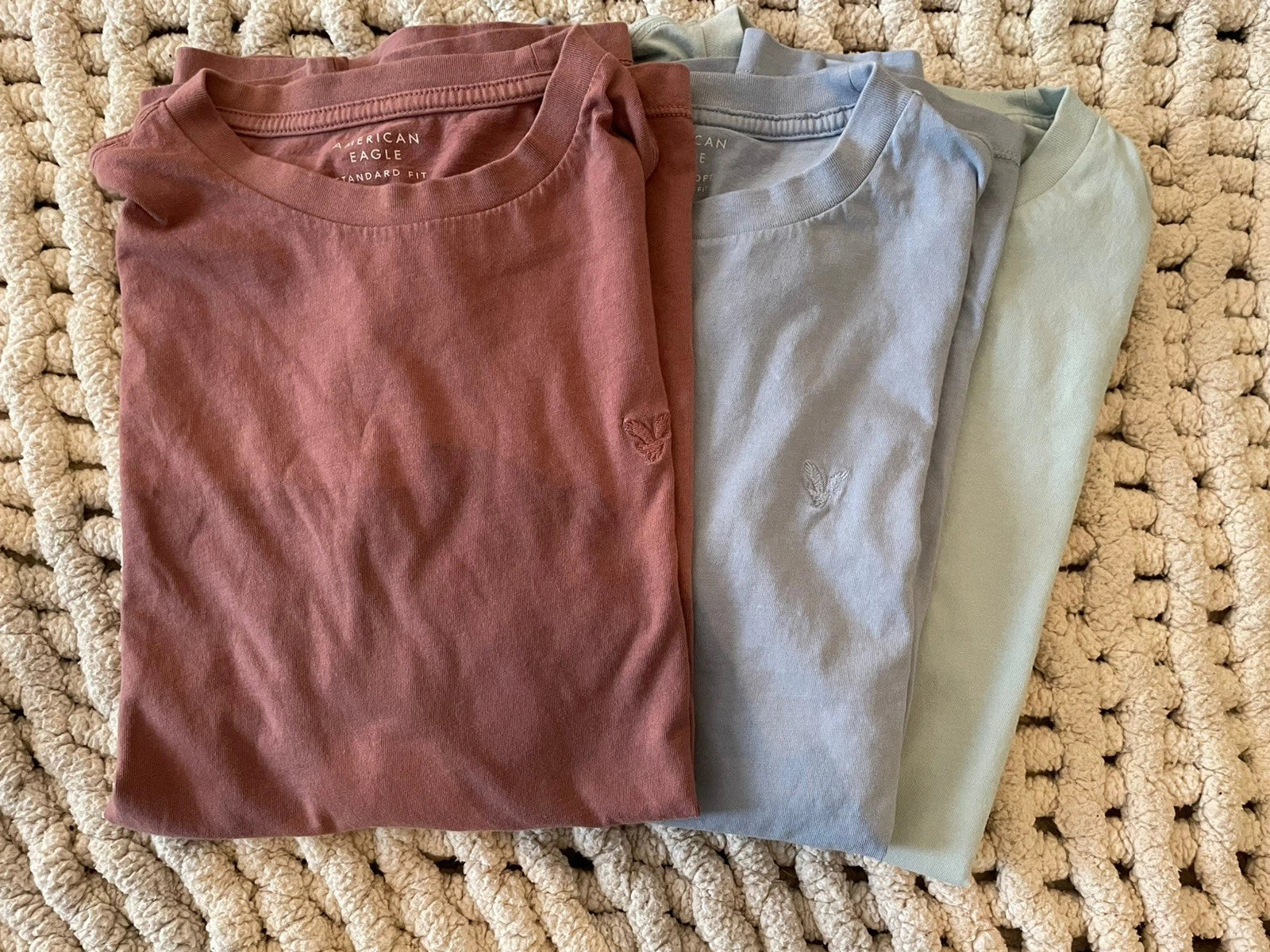American Eagle Set of 3 Standard Fit S/S Tees: Sky Blue, Terracotta, Mint Green