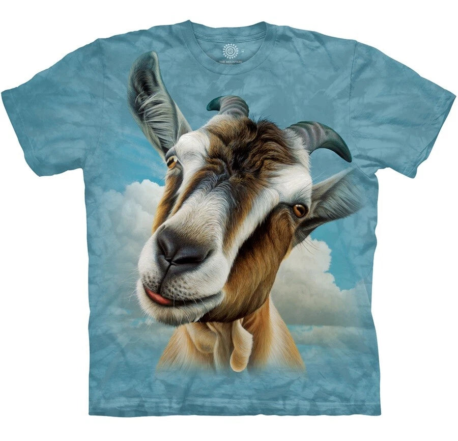 The Mountain Goat Head Horns Goats Intelligent Social Animal Blue T-Shirt S-5X