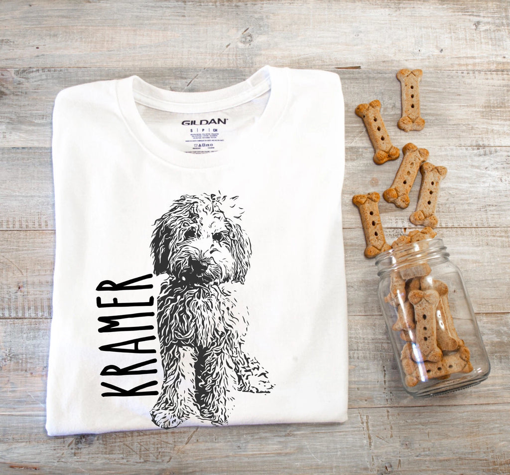 Personalized Doodle Dog T-Shirt Unisex Gray or White Labradoodle Goldendoodle