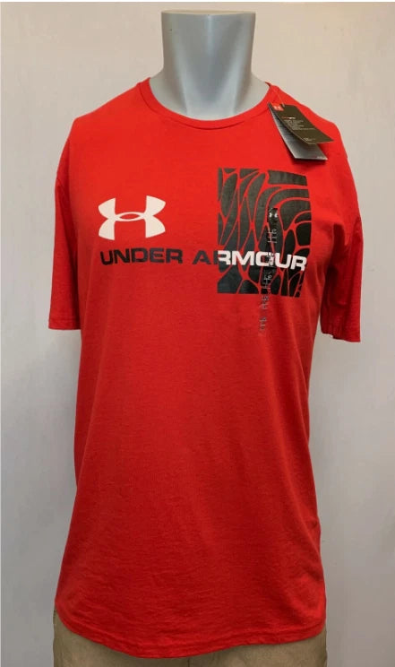 Under Armour Shirt Mens Medium Large Gray Red Short Sleeve Athletic Fit Soft