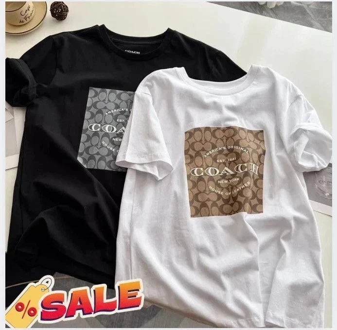 NWT COACH Men's Women’s Unisex White black T-shirt COTTON