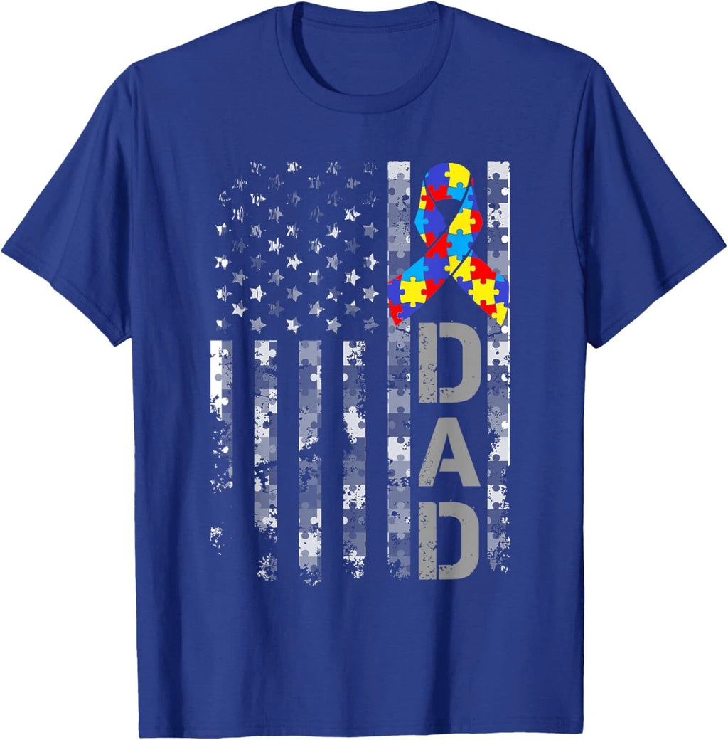 Autism Awareness Dad USA Flag Fathers day T-Shirt