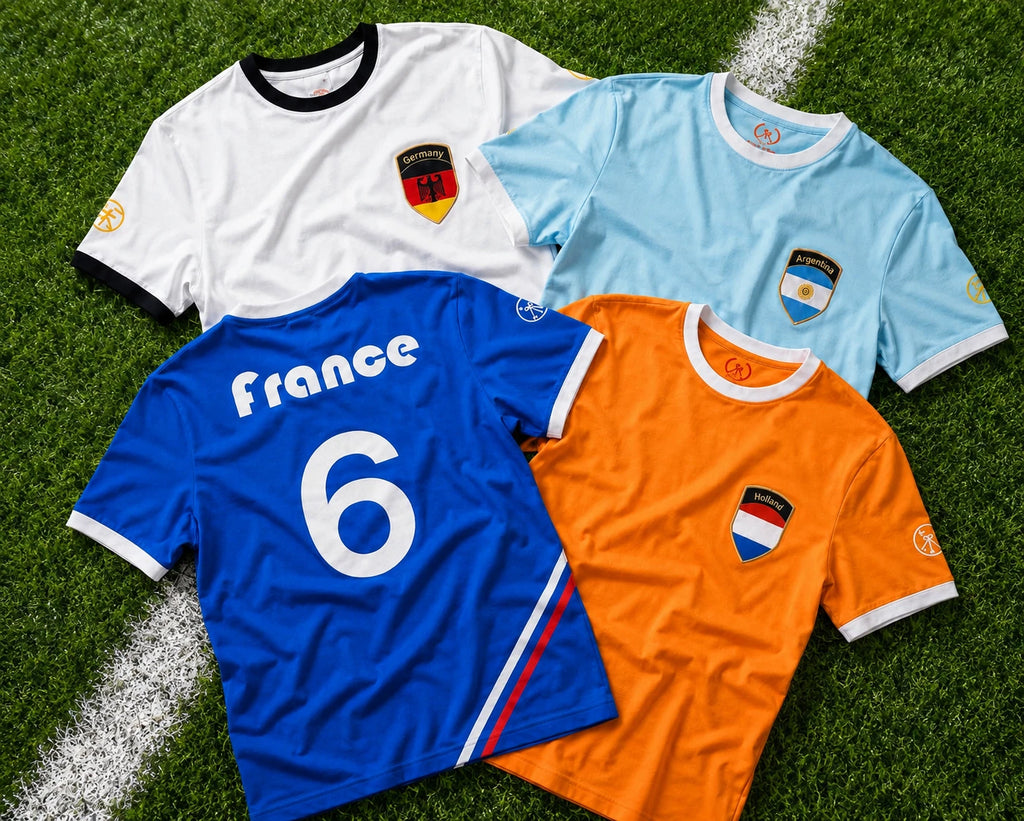 Retro Football T Shirt World Cup Fan Tee France Germany Holland Argentina Cotton