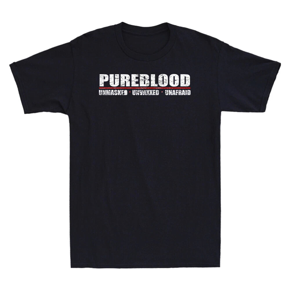 Pureblood Unmasked Unvaxxed Unafraid Funny Vaccine Joke Gift Retro Men's T-Shirt