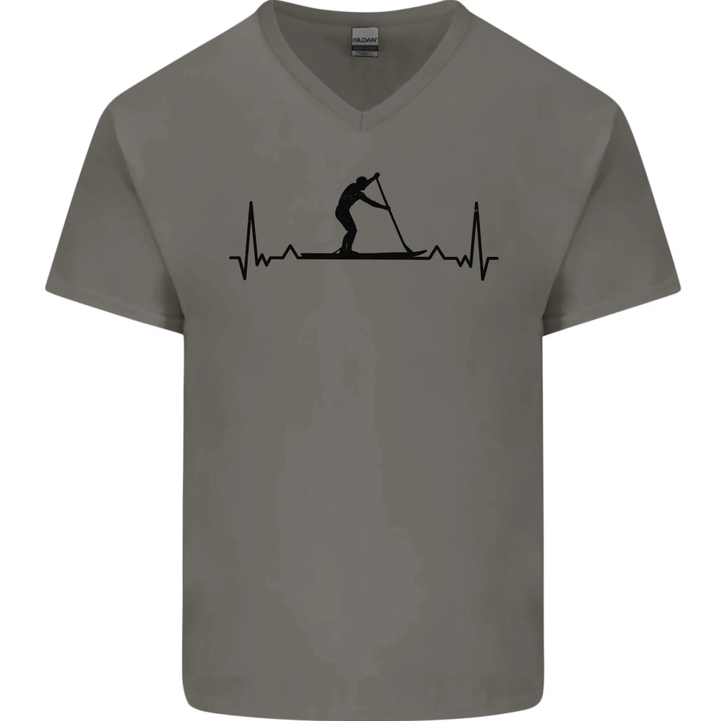 Paddleboarding ECG Paddleboard Pulse Mens V-Neck Cotton T-Shirt