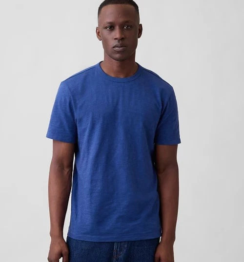 Gap Shirt Mens Medium Blue Lived-In Crewneck Cotton Solid Short Sleeve $30 MSRP