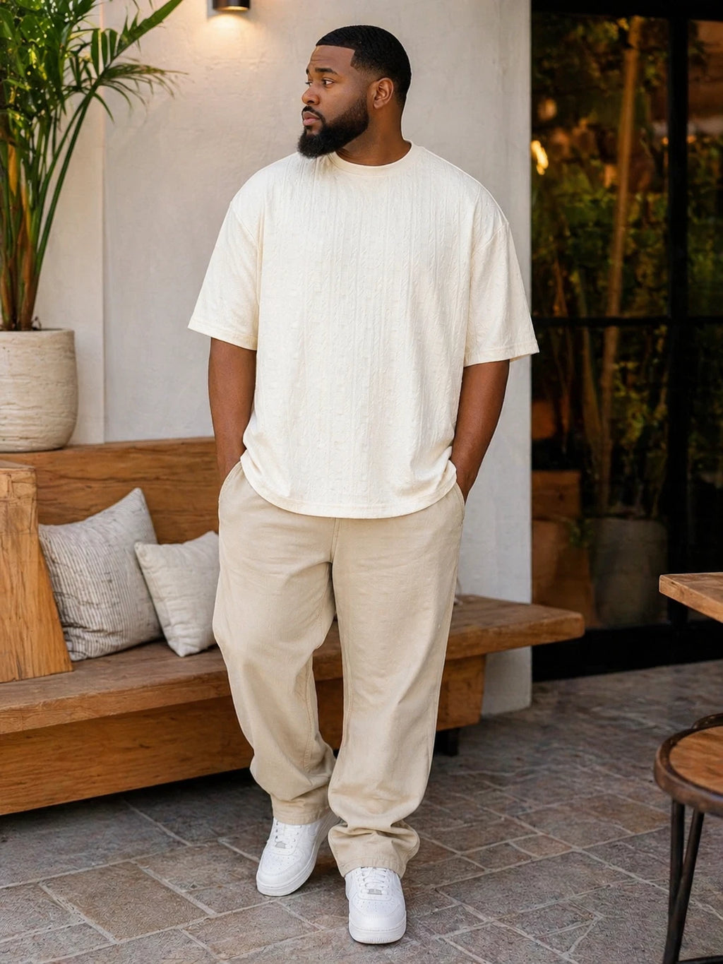 Saints Studio Textured Luxury Tee 2X Cream Oversized Short Sleeve Minimalist NWT
