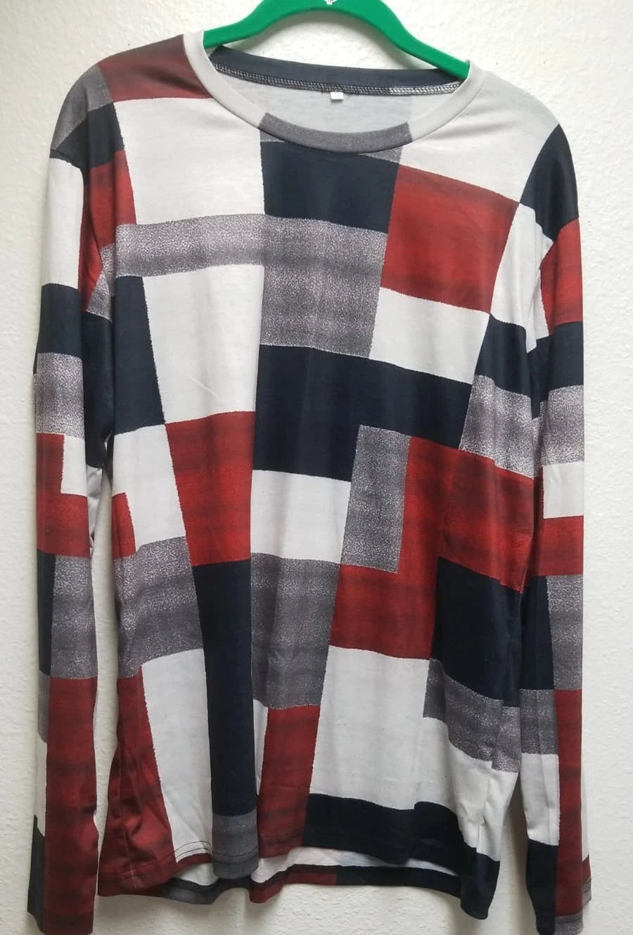 T Shirts Men Long Sleeve  Color Block Checked Fashion Graphic - Tee Medium Size
