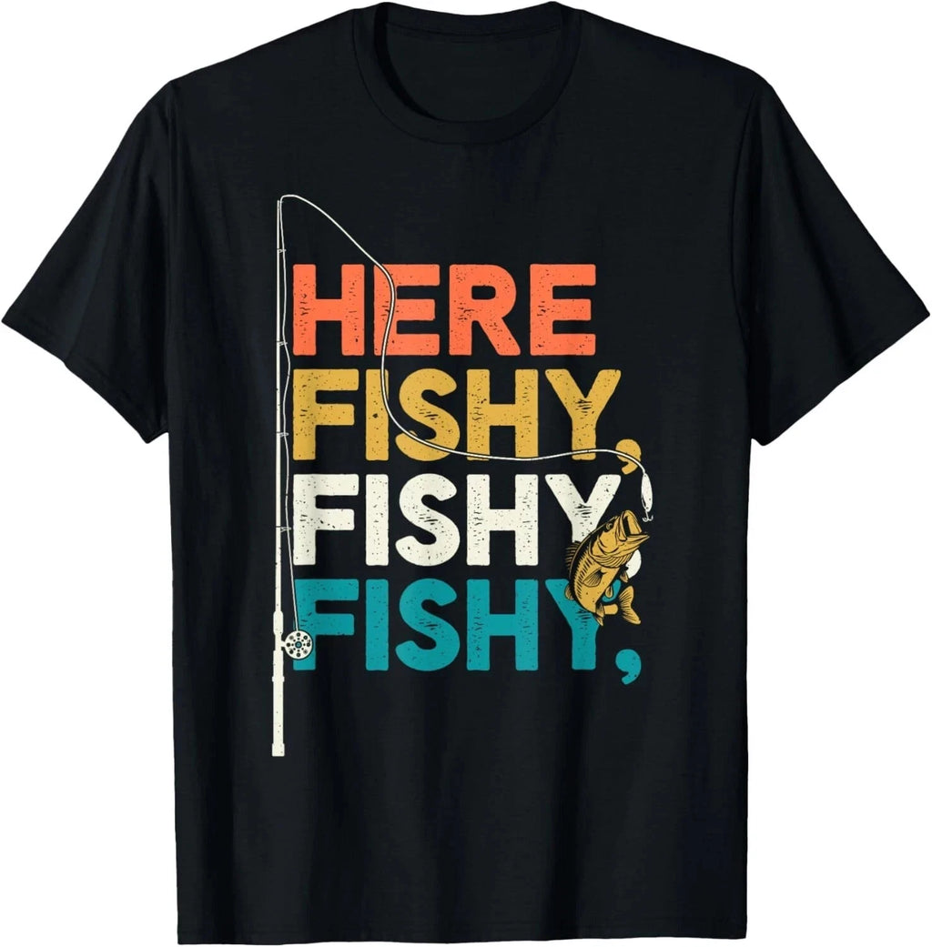 Fishing Funny Saying Vintage Graphic Here Fishy Fisherman Gift Unisex T-Shirt