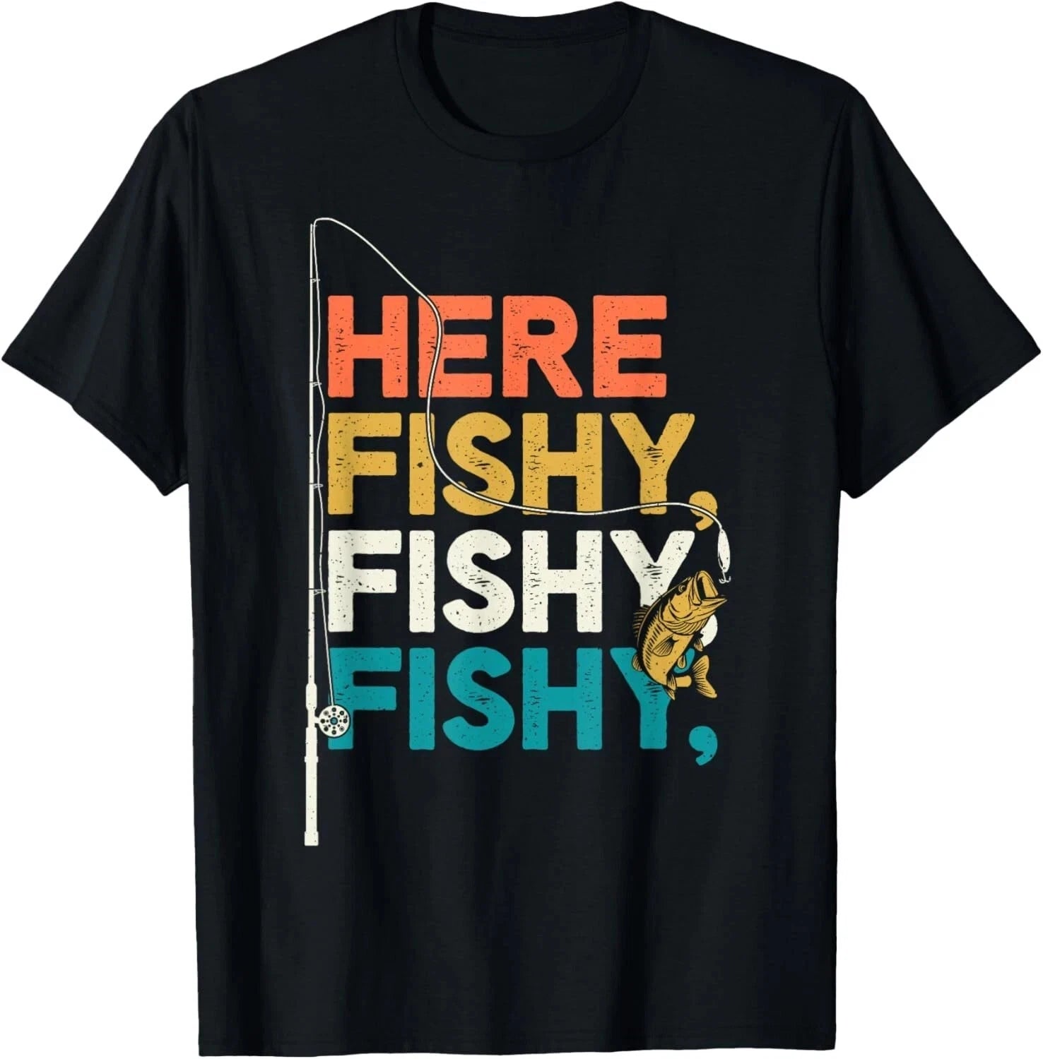 Fishing Funny Saying Vintage Graphic Here Fishy Fisherman Gift Unisex T-Shirt