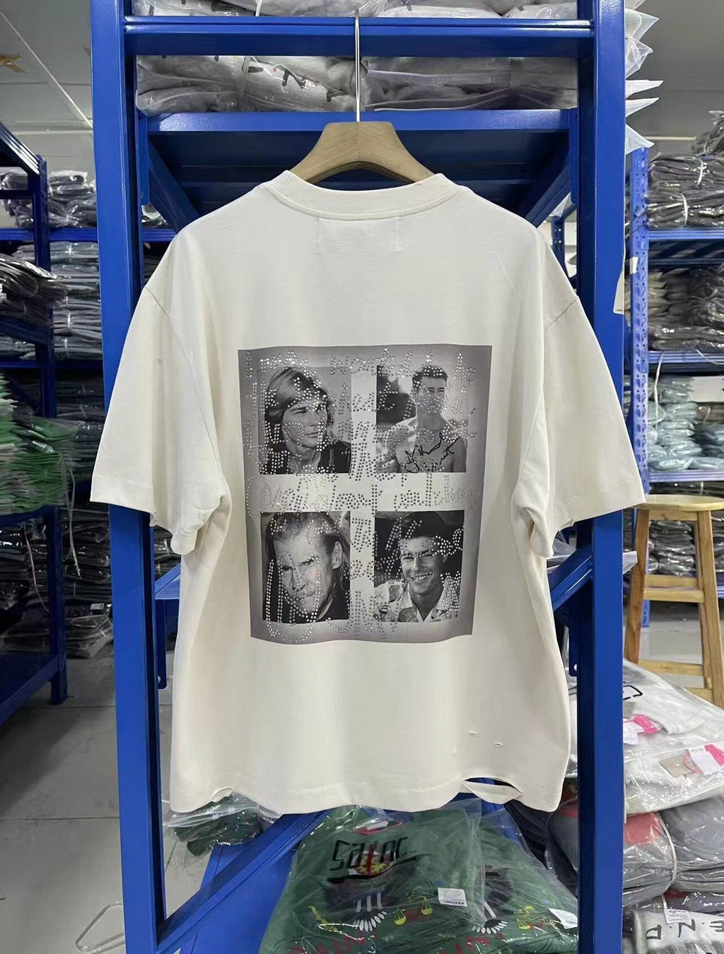 Streetwear Retro Rhinestone Washed Loose Tee Unisex Casual Short Sleeve T-Shirt