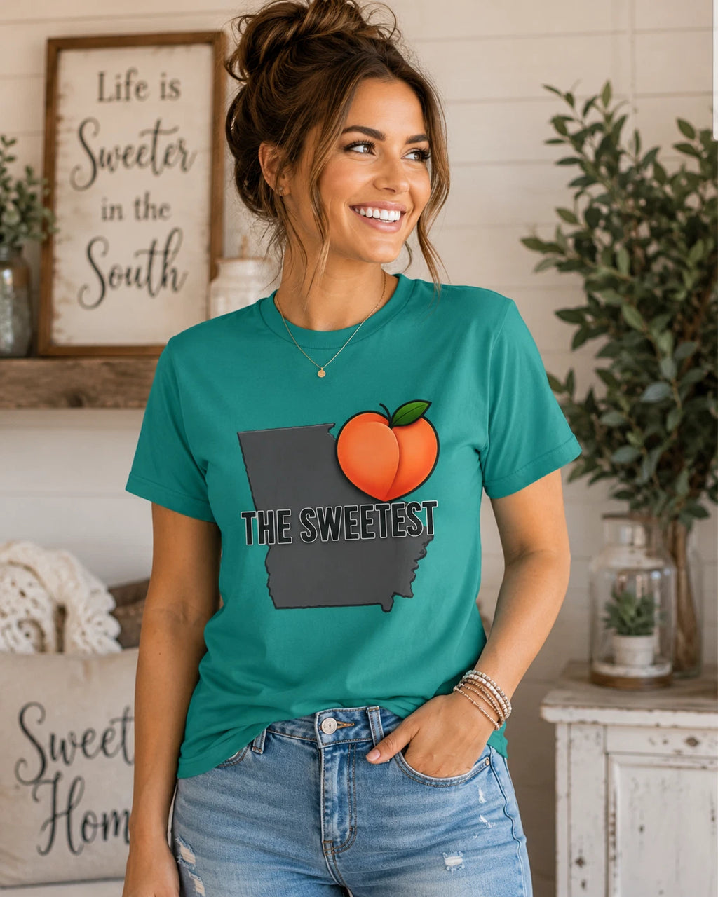 The Sweetest Georgia Peach T-Shirt Southern Graphic Tee Soft Cotton Unisex