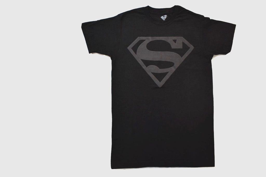 Superman Mens Black On Black  Raised Classic Logo Tee Shirt New S M, L