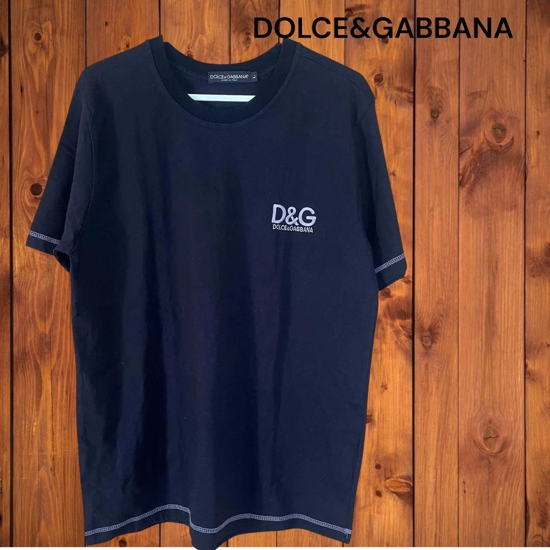 D&G T-shirt Black L Logo Embroidery Simple Luxury Men's Short Sleeve