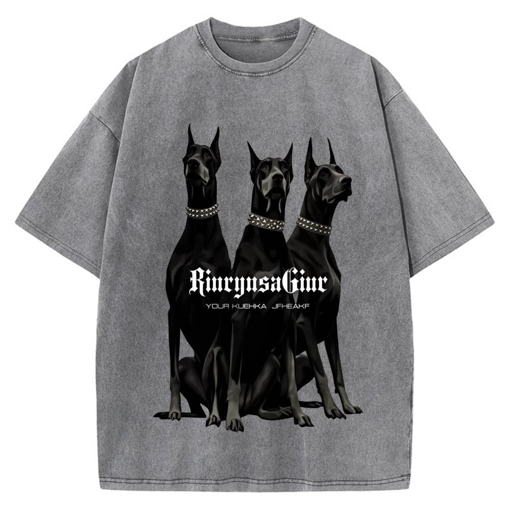 100% Cotton Oversized T-Shirt, Three Dobermans Vintage Streetwear Unisex Tee