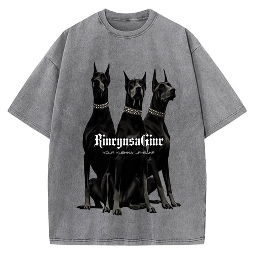 100% Cotton Oversized T-Shirt, Three Dobermans Vintage Streetwear Unisex Tee