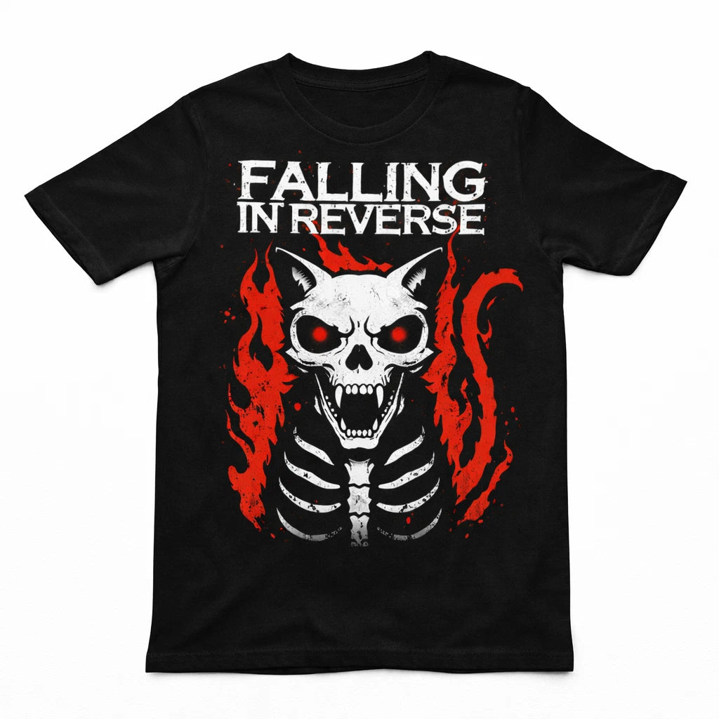 Falling in Reverse x-ray cat t-shirt, rock band graphic tee, black unisex shirt