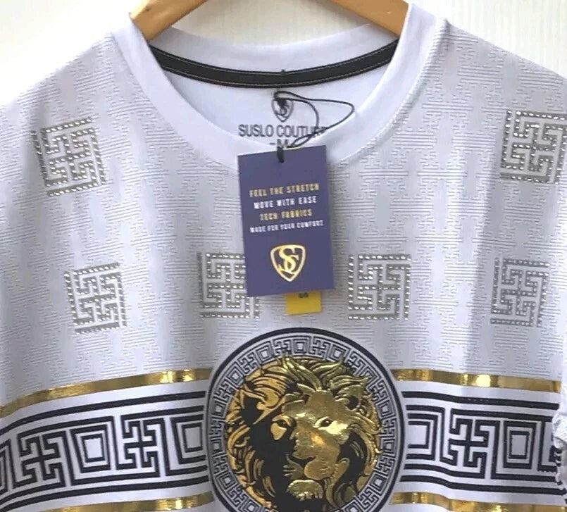 Men's Beautiful Cotton Rhinestone T Shirt,Italian Style,Stretch S to 2XL…A12.