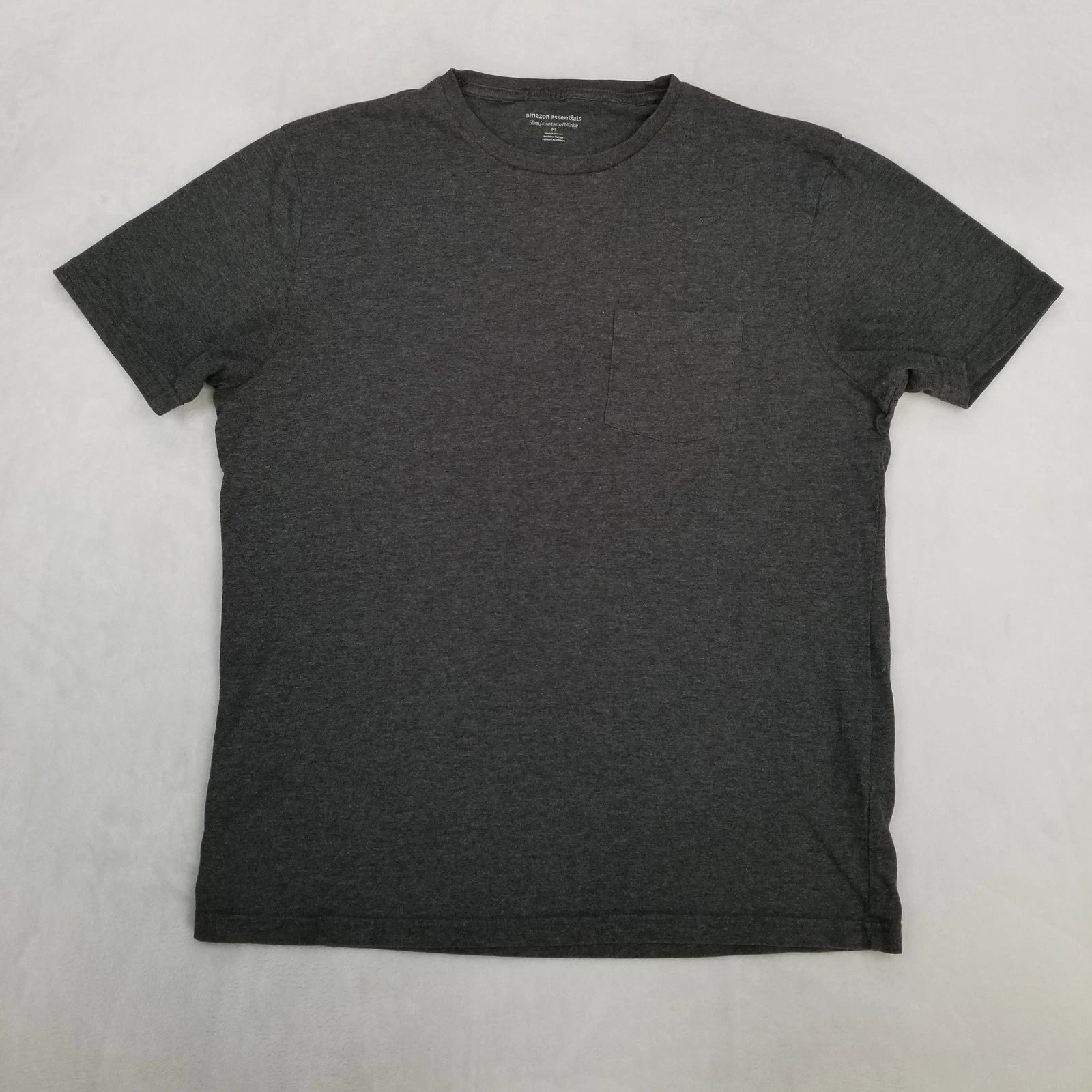 Amazon Essentials Slim Dark Gray T-Shirt Short Sleeve Crew Neck Pocket Men's M