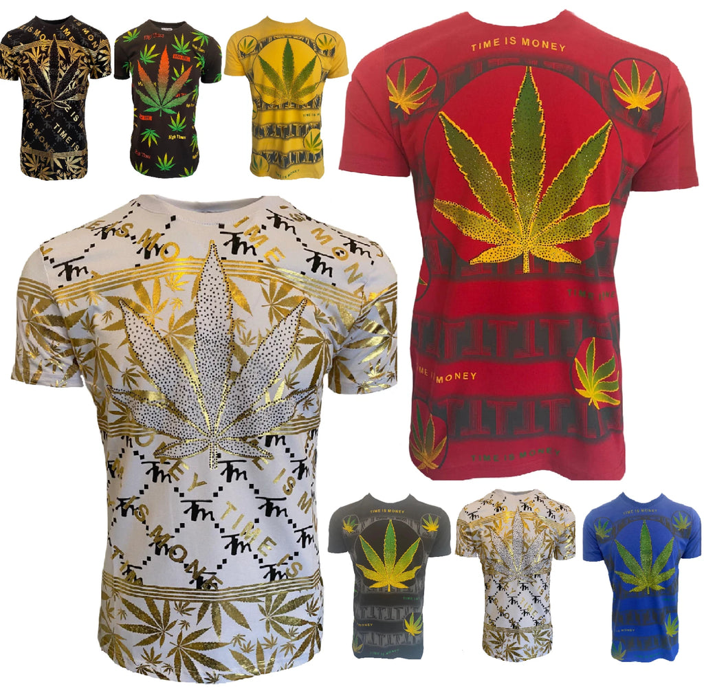 Men’s Leaf T Shirts Weed Cannabis Top Urban Hip Hop Shirt Tee Marijuana Ganja