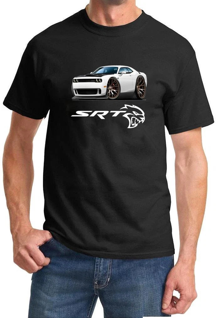 Challenger SRT Hellcat Classic White Muscle Car Design Tshirt NEW