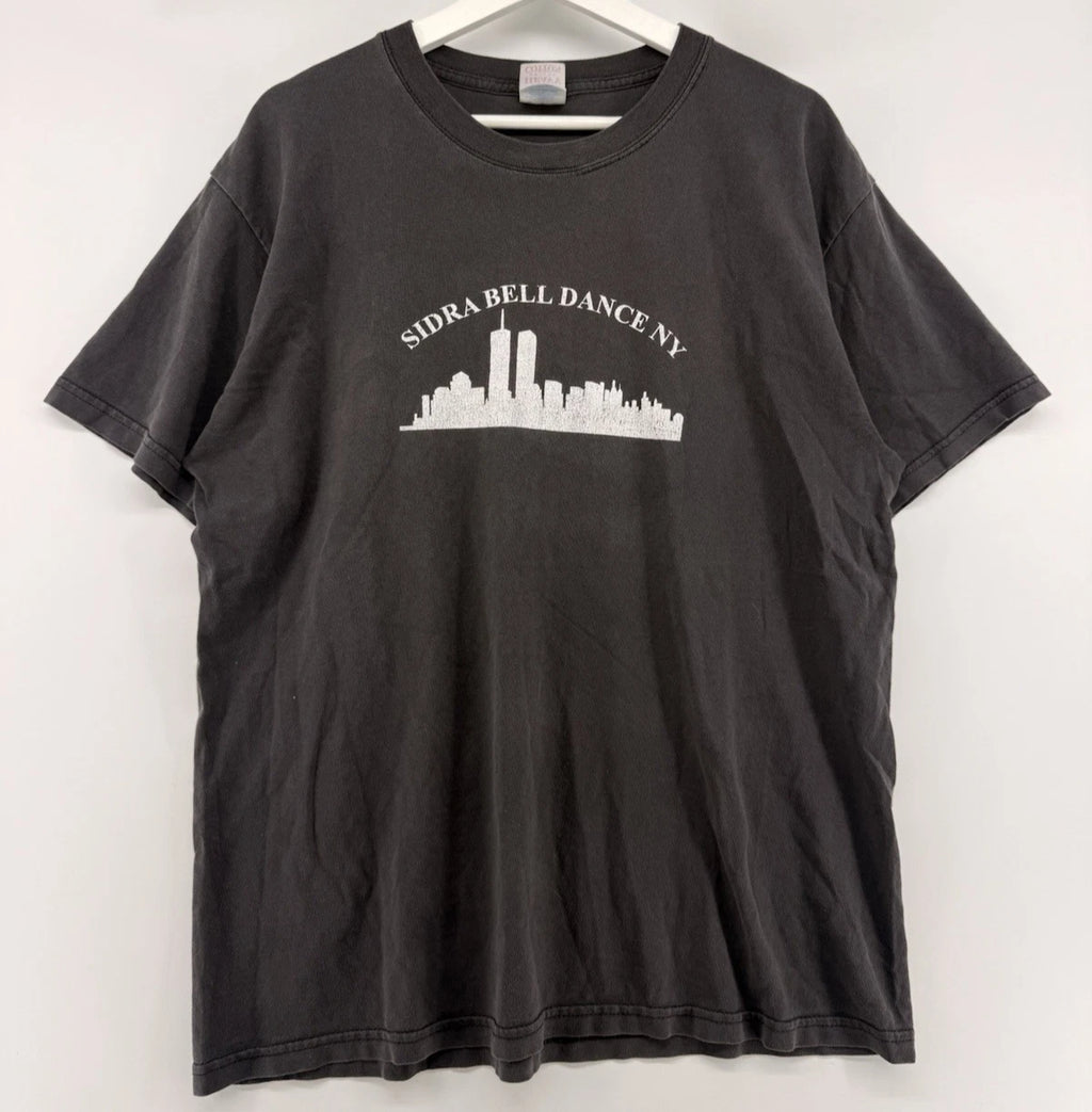 Vintage NYC Sidra Bell Dance Tee Gray Graphic Shirt L Twin Towers Skyline