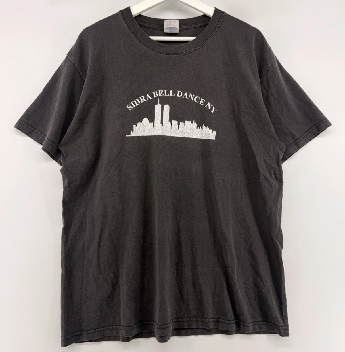 Vintage NYC Sidra Bell Dance Tee Gray Graphic Shirt L Twin Towers Skyline