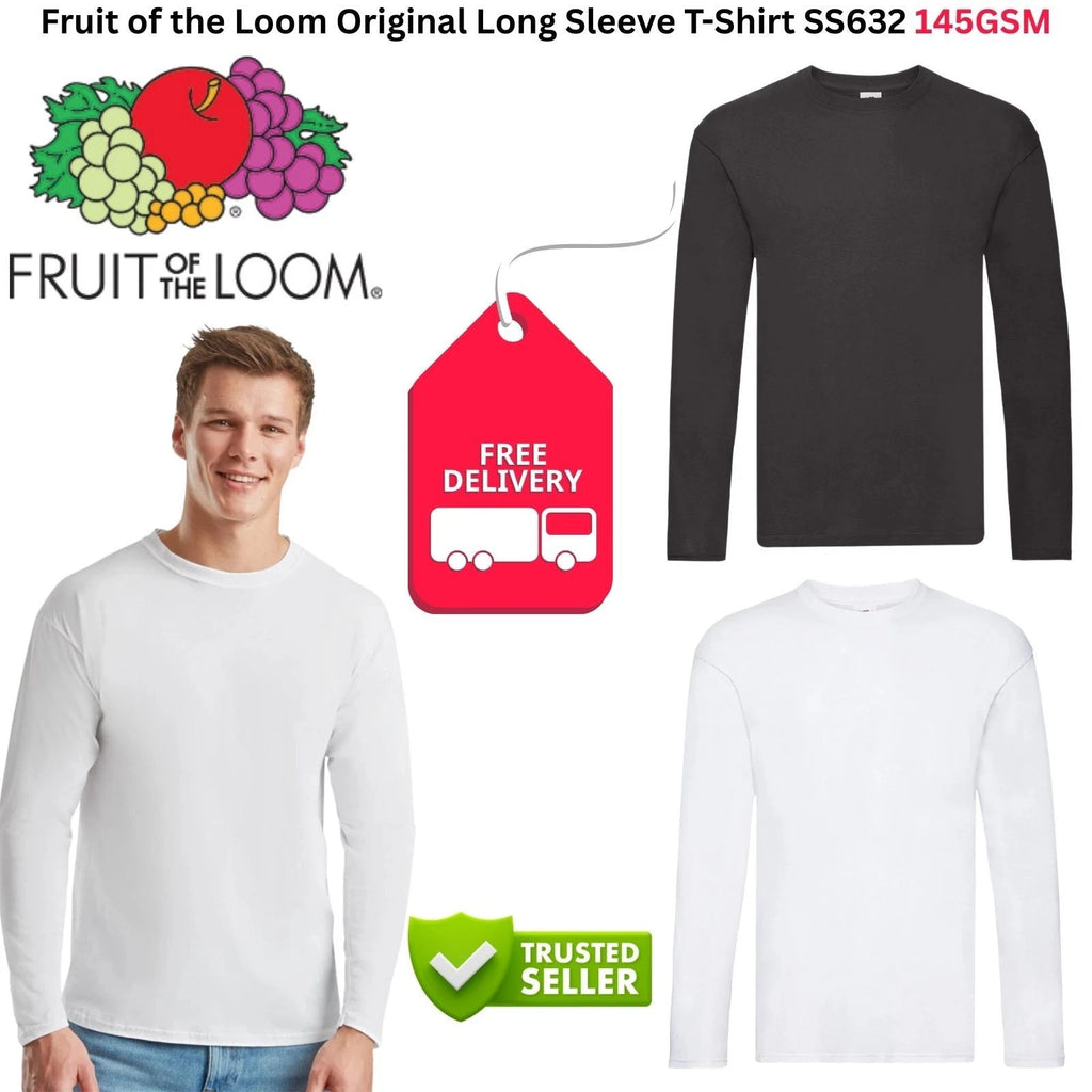 Fruit of the Loom SS632 Original Long Sleeve T-Shirt 145GSM Mens Cotton Tee
