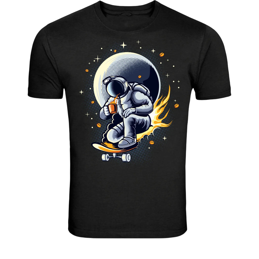 Astronaut Skateboard Coffee T-Shirt - Space Skater Graphic Tee