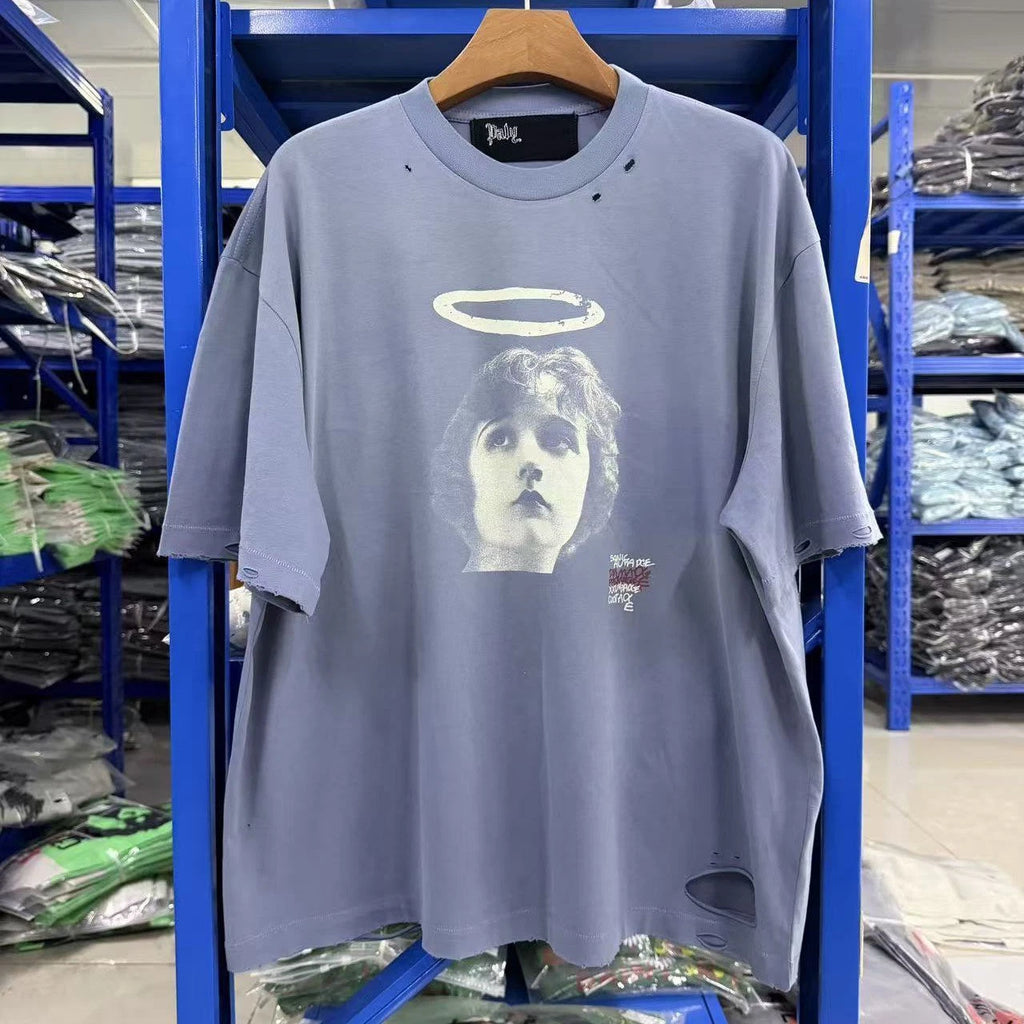 Mens High Street Angel  Print Vintage Distressed Top Tee Summer Cotton T-Shirt