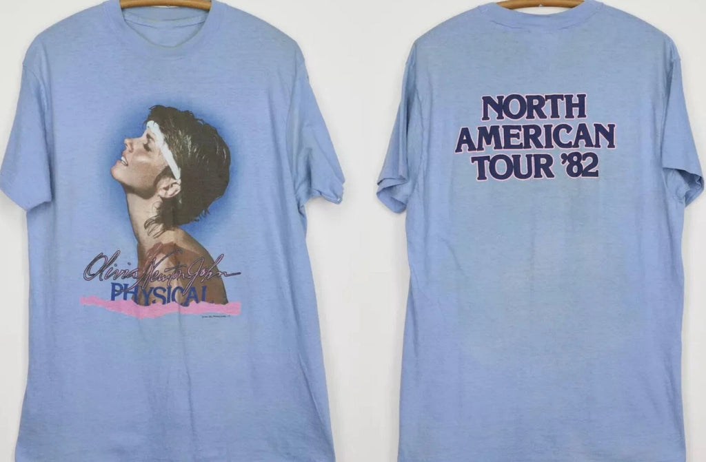 Vintage Olivia Newton John Physical Tour Shirt 2 sides Light Blue S-5XL