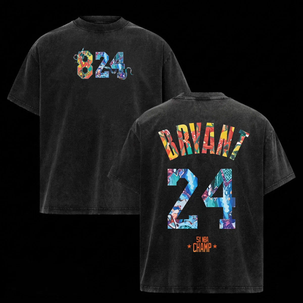 Retro Kobe Bryant Acid Washed T-shirt Heavy Cotton Graphic Tee Basketball Top