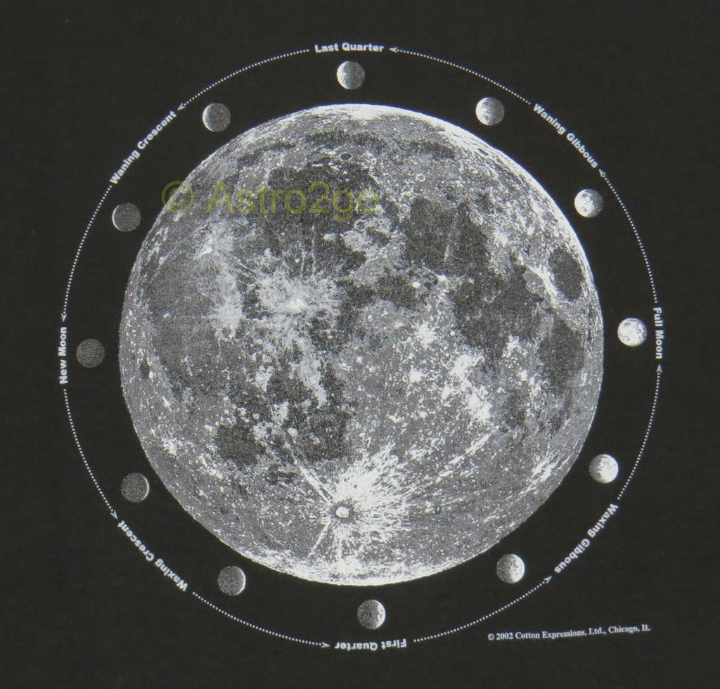 MOON PHASES-Lunar Cycle Full Gibbous Astronomy Space Science Glow T shirt S-3XL