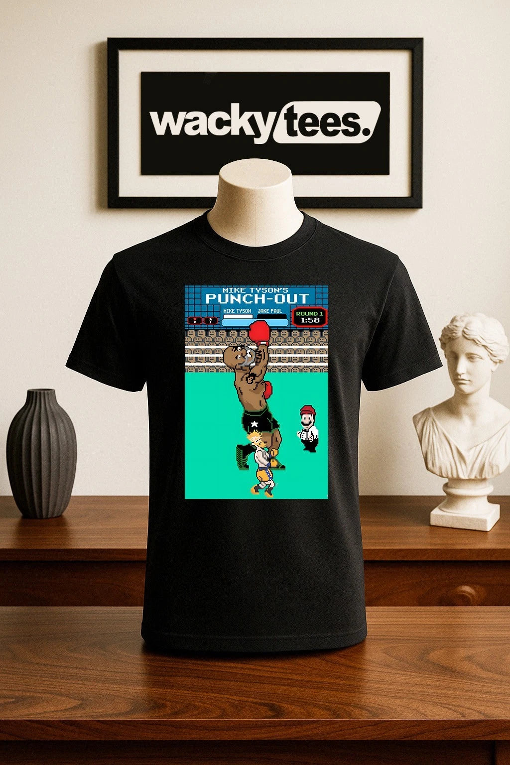 Mike Tyson Punch Out KO Jake Paul Game Play Gaming 8bit NES Graphic Tee Shirt
