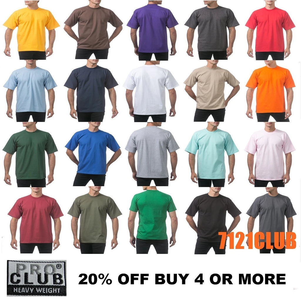 PRO CLUB HEAVYWEIGHT T SHIRTS PROCLUB MENS PLAIN SHORT SLEEVE BIG AND TALL M-7XL