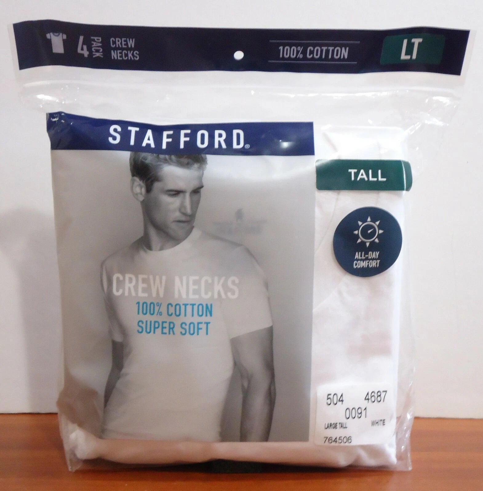 Stafford 4-Pack Men's Big & Tall 100% Cotton Ultra Soft Crew-Neck T-Shirts(TALL)