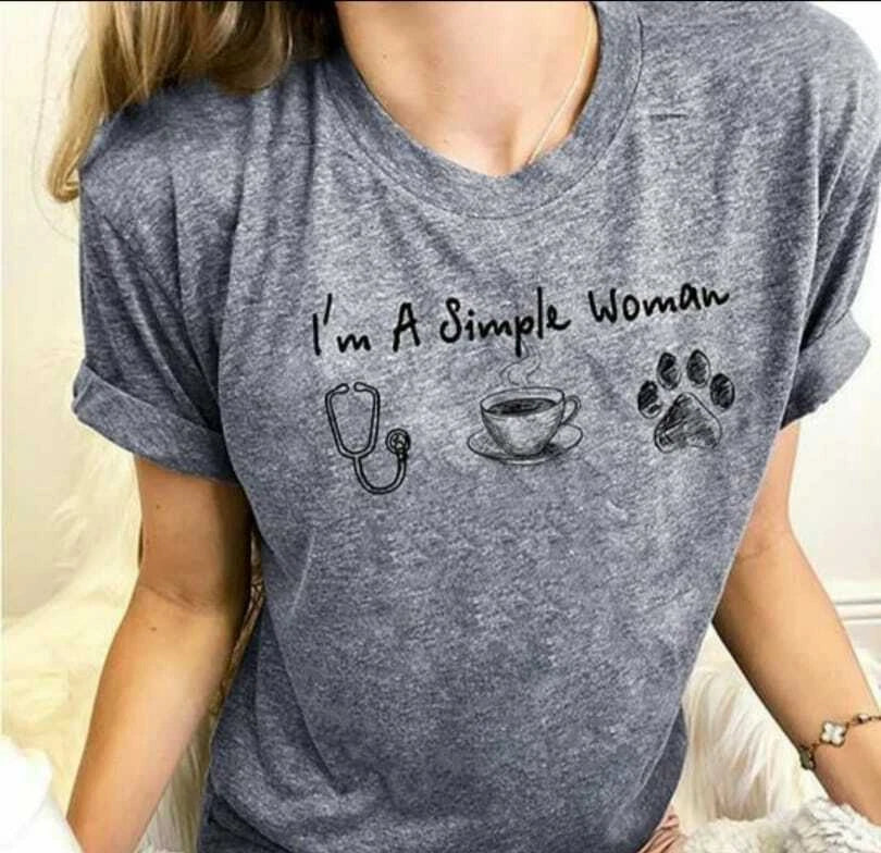 NEW! Simple Woman Nurse Dog Mom Coffee Lover RN CNA LPN Cute T-Shirts S-3XL