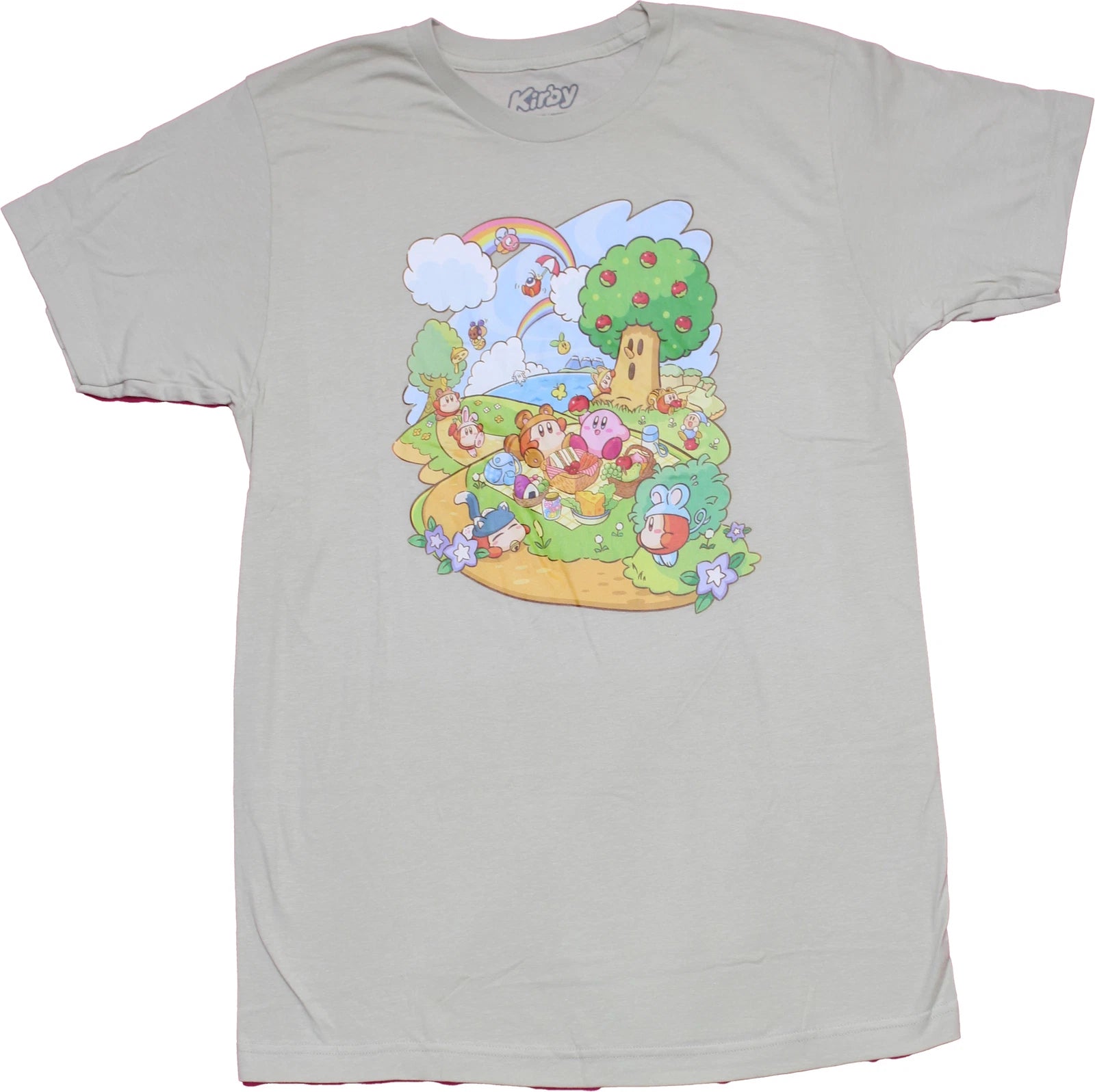 Kirby New Adult T-Shirt - Pupupu  Picnic Group under Rainbow Sky