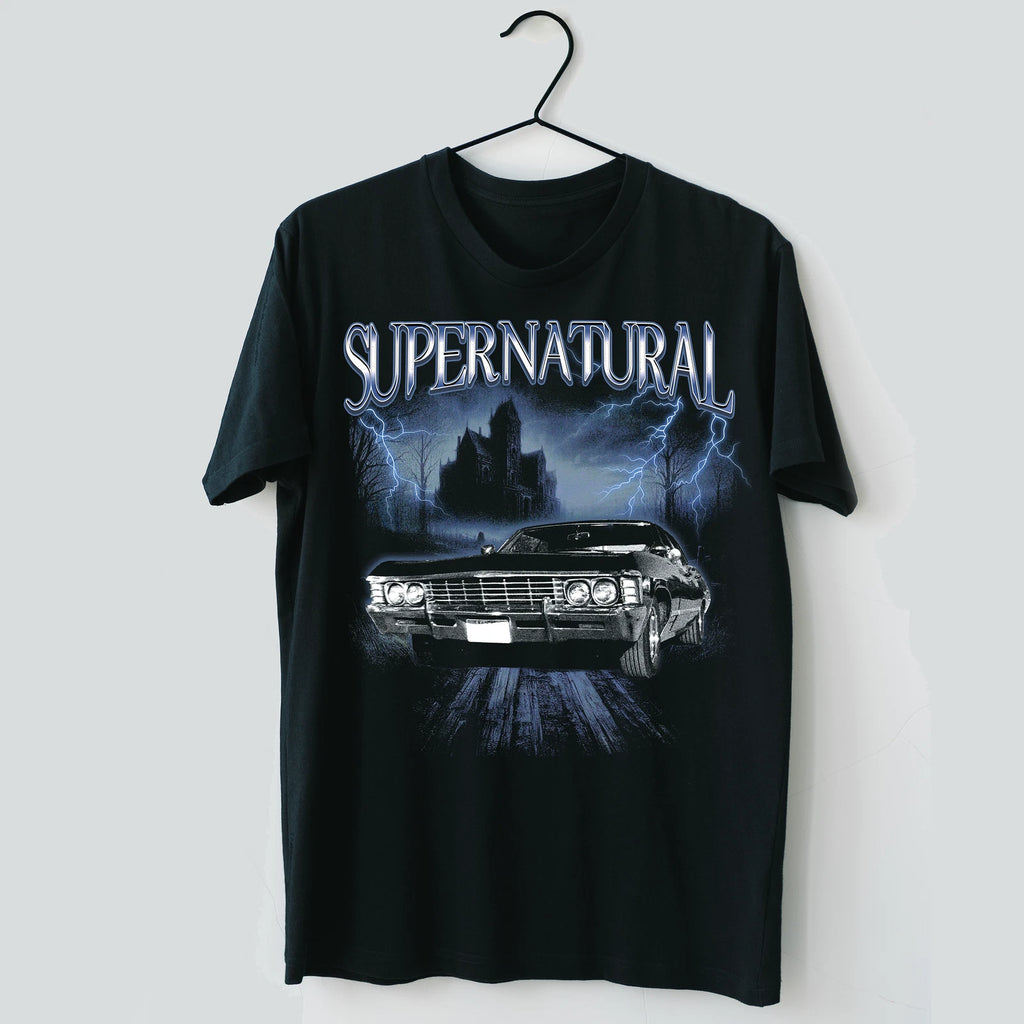 1967 Chevy Imapala Supernatural Fan Black Blue Unisex Heavy Cotton T Shirt