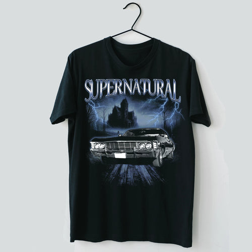 1967 Chevy Imapala Supernatural Fan Black Blue Unisex Heavy Cotton T Shirt